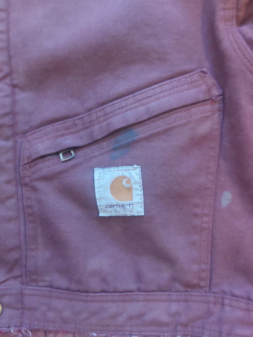 Carhartt Maroon Work Jacket - Cropped Canvas Unisex Women Men Custom No Zip Red - Picture 3 of 16